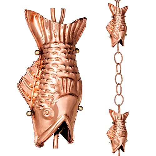 Good Directions 487P8 Fish Rain Chain 85 ft with 4 Large Figures Large Cups 100 Pure Copper - Image 1