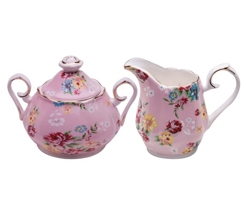 Gracie China by Coastline Imports Gracie China by Coastline Imports Shabby Rose Pink Porcelain 2-Piece Set Sugar & Creamer, 12-Ounce  - Image 1