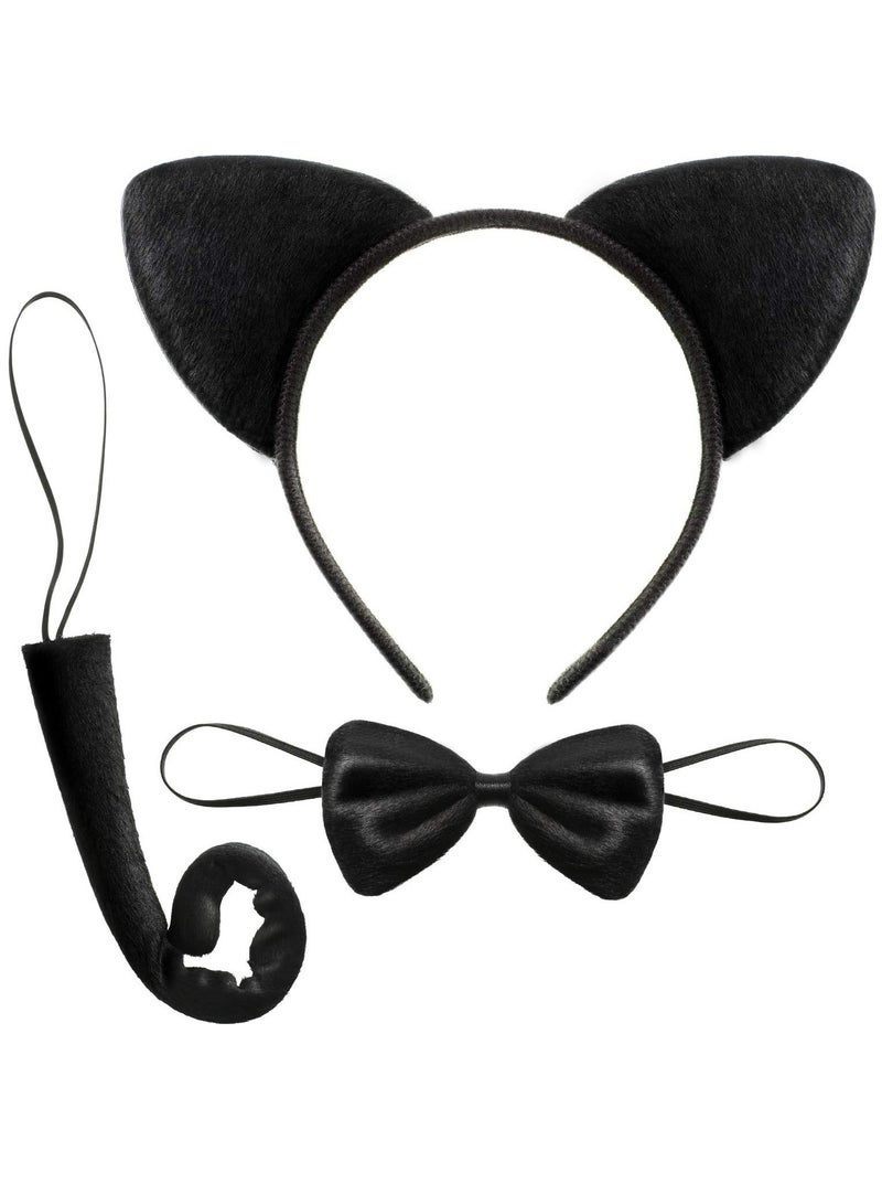 Cat Costume Accessories, 3 Pcs  Animal Costume Set for Kids Ears Headband Set Ears Tail Bow Tie Animal Dress Cosplay Party Decoration Accessory(Cat) - Image 1