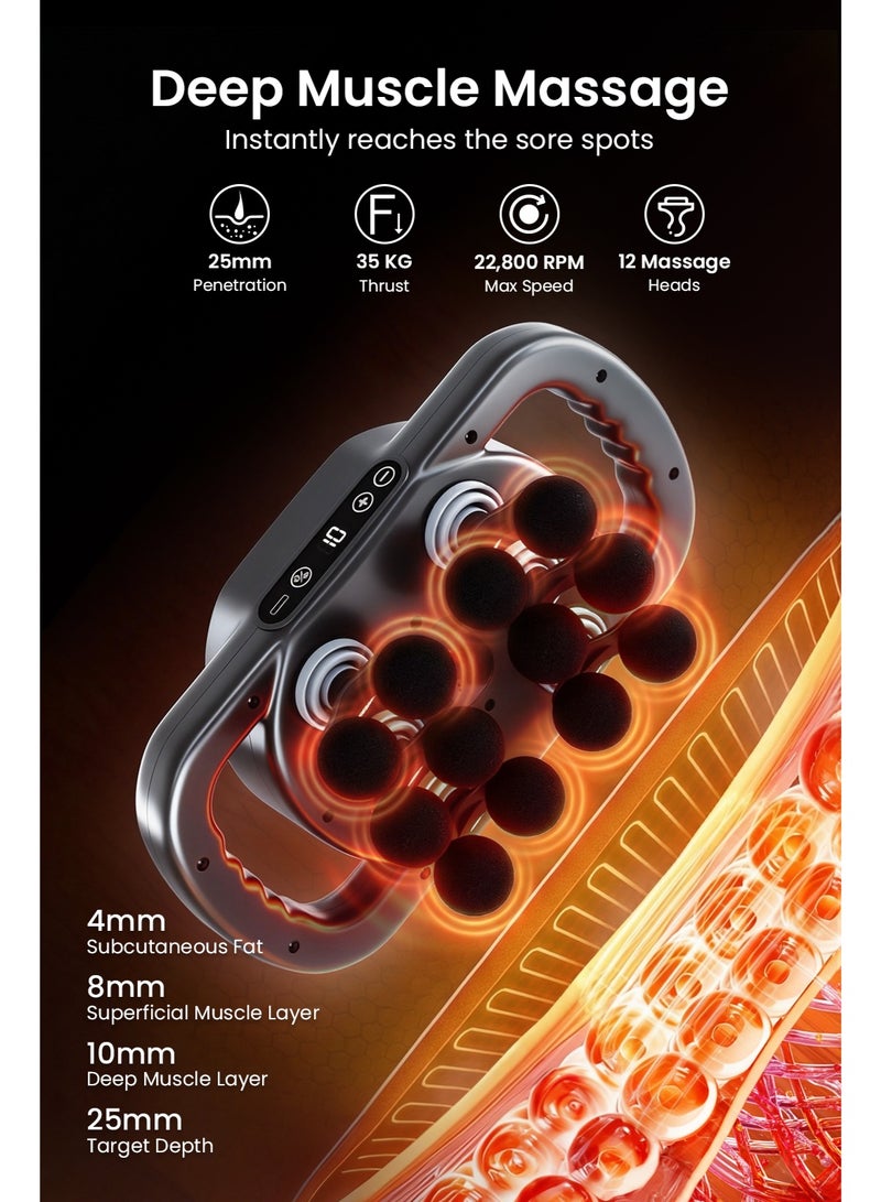 12 Heads Massage Gun, Deep Tissue Percussion Massage Gun With 9 Speeds, Handheld Electric Body Massager, Pain Relief, and Post-Workout Recovery for Pain Relief Muscle Relaxation - Image 4