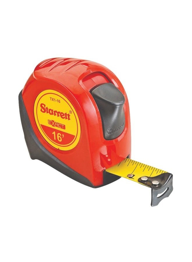 Starrett Exact KTX1-16-N ABS Plastic Case Red Measuring Pocket Tape, English Graduation Style, 4.9m Length, 1" Width, 0.0625mm Graduation Interval - Image 1