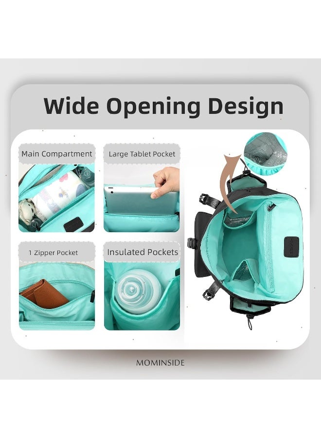 MOMINSIDE حقيبة ظهر حفاضات نيونبرين من MOMINSIDE - حقيبة حفاضات صغيرة، حقيبة أطفال ميني للبنات والأولاد، 2 جيوب معزولة، أحزمة عربة، 3 مشابك (أسود) - Image 4