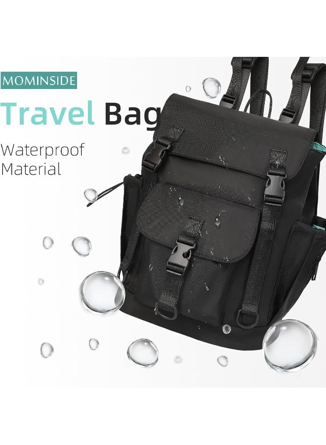 MOMINSIDE حقيبة ظهر حفاضات نيونبرين من MOMINSIDE - حقيبة حفاضات صغيرة، حقيبة أطفال ميني للبنات والأولاد، 2 جيوب معزولة، أحزمة عربة، 3 مشابك (أسود) - Image 2