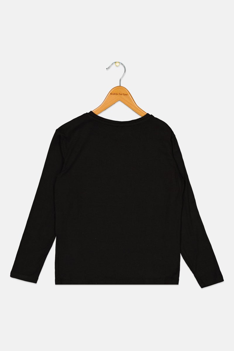 FREDDY Kids Girl Round Neck Long Sleeve Printed Tees, Black  - Image 2