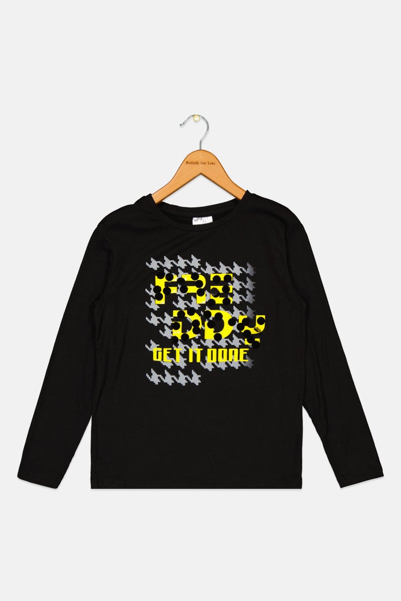 FREDDY Kids Girl Round Neck Long Sleeve Printed Tees, Black  - Image 1