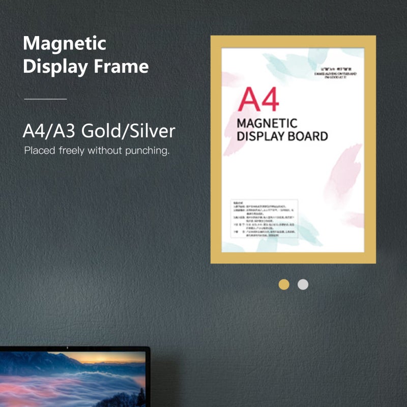 Magnetic Picture Frame A4 Gold - Waterproof Durable Self-Adhesive Magnetic Frame for Home Office Document Display - Image 2