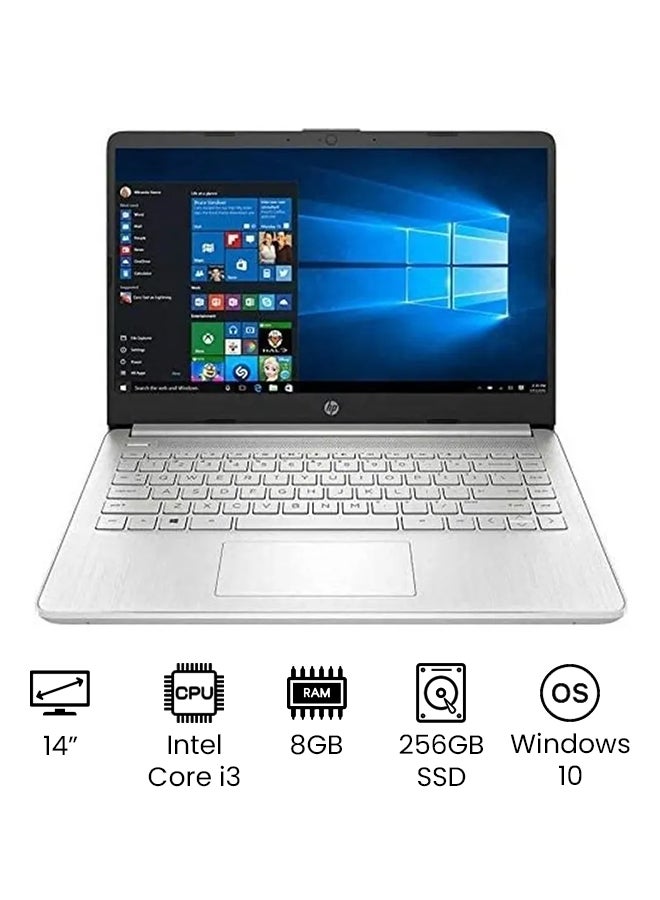 14-DQ1077WM (Upgraded Version) Laptop With 14-Inch Display, 10th Gen Core i3 1005G1 Processor/8GB RAM/256GB SSD/Intel UHD Graphics/Windows 10 English/Arabic silver