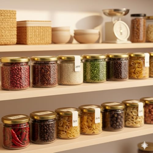 MACHAK Round Glass Jar Kitchen Storage Container With Rust Proof Air tight Metal Cap, 350ml, Clear (6) - Image 4