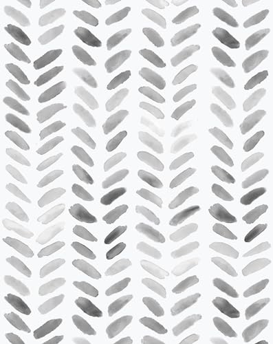 Sevalo Gray and White Wallpaper Peel and Stick Wallpaper Boho Contact Paper for Cabinets Gray Herringbone Contact Paper Self-Adhesive Removable Bedroom Bathroom Chevron Classroom Room 17.3inW 78.7inL - Image 1