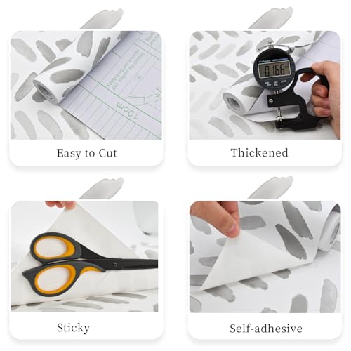 Sevalo Gray and White Wallpaper Peel and Stick Wallpaper Boho Contact Paper for Cabinets Gray Herringbone Contact Paper Self-Adhesive Removable Bedroom Bathroom Chevron Classroom Room 17.3inW 78.7inL - Image 4