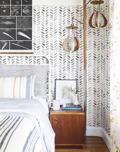 Sevalo Gray and White Wallpaper Peel and Stick Wallpaper Boho Contact Paper for Cabinets Gray Herringbone Contact Paper Self-Adhesive Removable Bedroom Bathroom Chevron Classroom Room 17.3inW 78.7inL - Image 2
