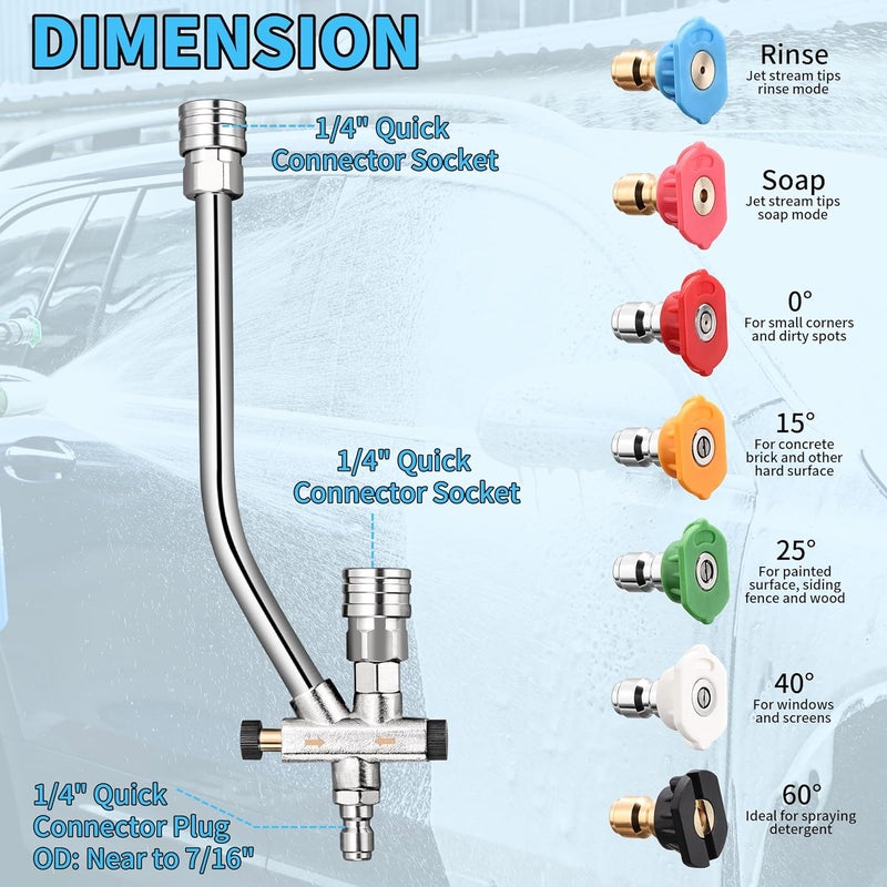 balabulala Foam Cannon Dual Connector Accessory,Pressure Washer Double Tip Attachment for Foam Blaster with 7 Power Washer Sprayer Nozzles, 1/4" Quick Connect, 4200 PSI - Image 2