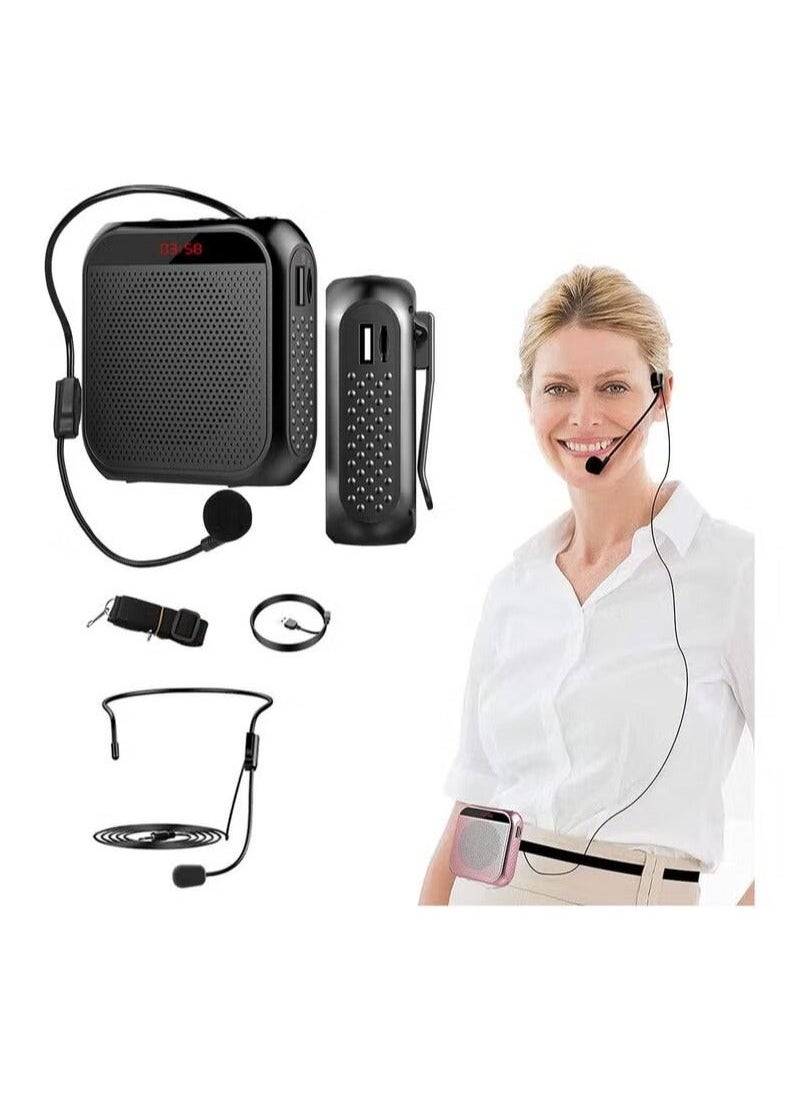 Portable Rechargeable Voice Amplifier with Wired Microphone Headset（Black） - Image 1