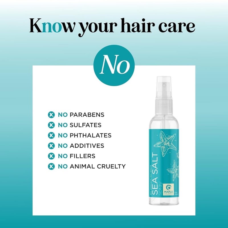 Maple Holistics بخاخ ملح البحر لتكثيف الشعر - بخاخ تموجات الشاطئ ومُنشط تجعيد الشعر - بخاخ تصفيف الشعر الشاطئي غير اللاصق للرجال والنساء مع مستخلص الطحالب البحرية وزيت الأركان 8 أونصات - Image 4