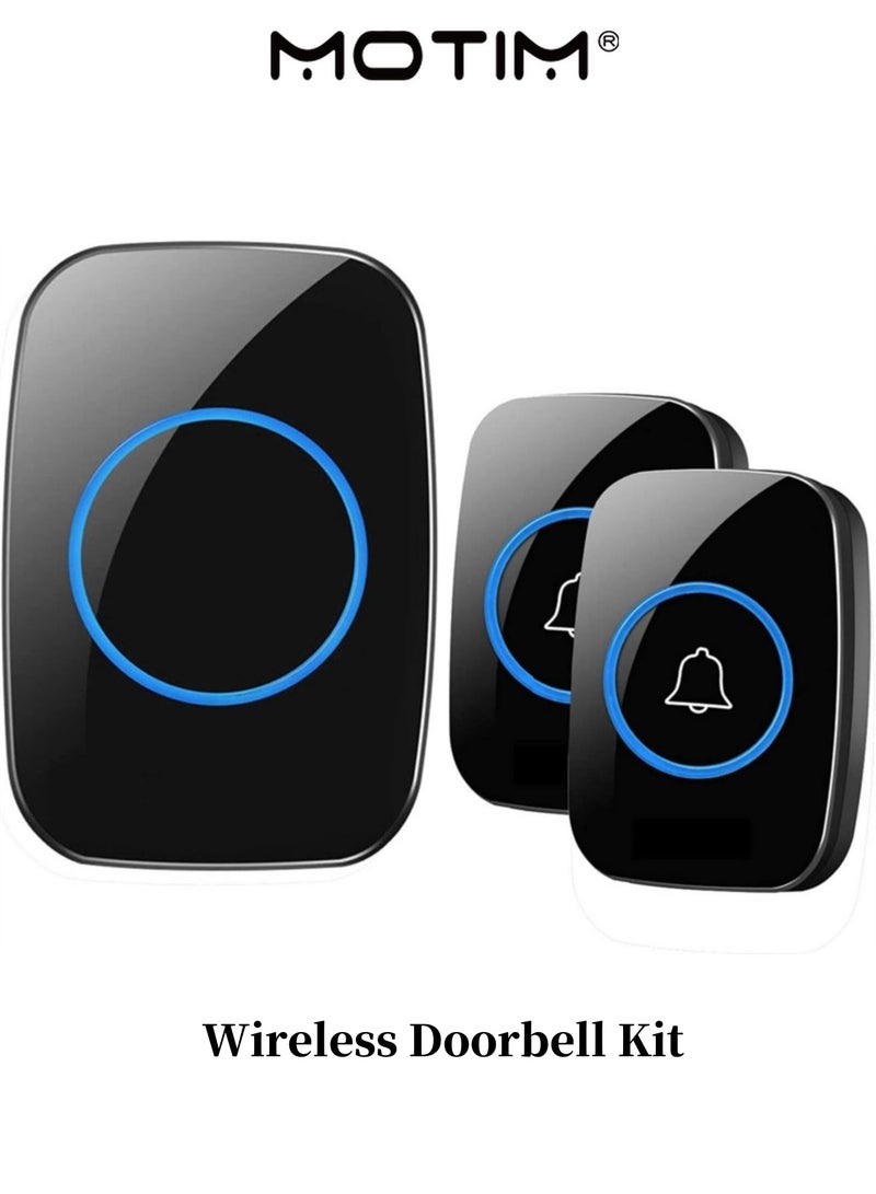 Motim Wireless Doorbell Kit 2 Buttons + 1 Bell Led Remote Control Cordless Doorbell Loud 300mt Long Distance with 60 Chime 5 Levels Volume LED Light Easy Install for Home School office - Image 1