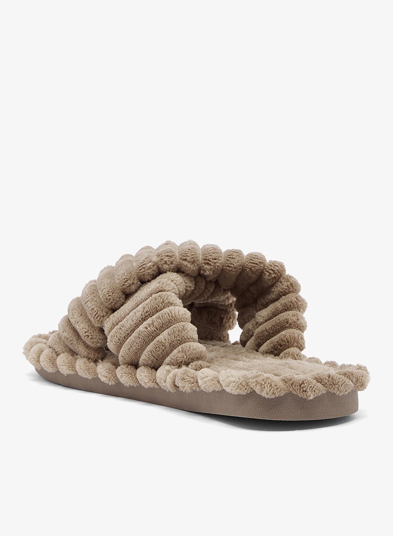 Ginger Cross Over Fluffy Bedroom Slippers - Image 2