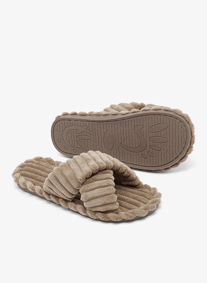 Ginger Cross Over Fluffy Bedroom Slippers - Image 3