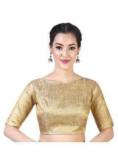 Studio Shringaar Studio Shringaar Women's Polyester Elbow Length Sleeves Saree Blouse (S2386_Gold_40)  - Image 1