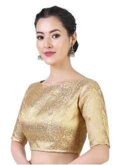 Studio Shringaar Studio Shringaar Women's Polyester Elbow Length Sleeves Saree Blouse (S2386_Gold_40)  - Image 2