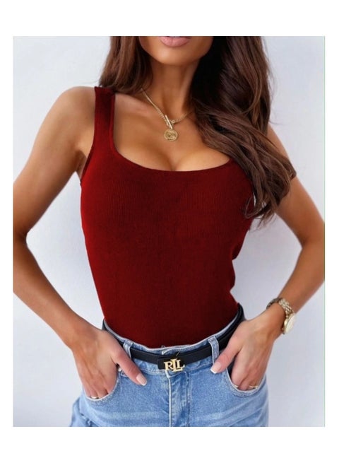 Claret Red Sleeveless Blouse