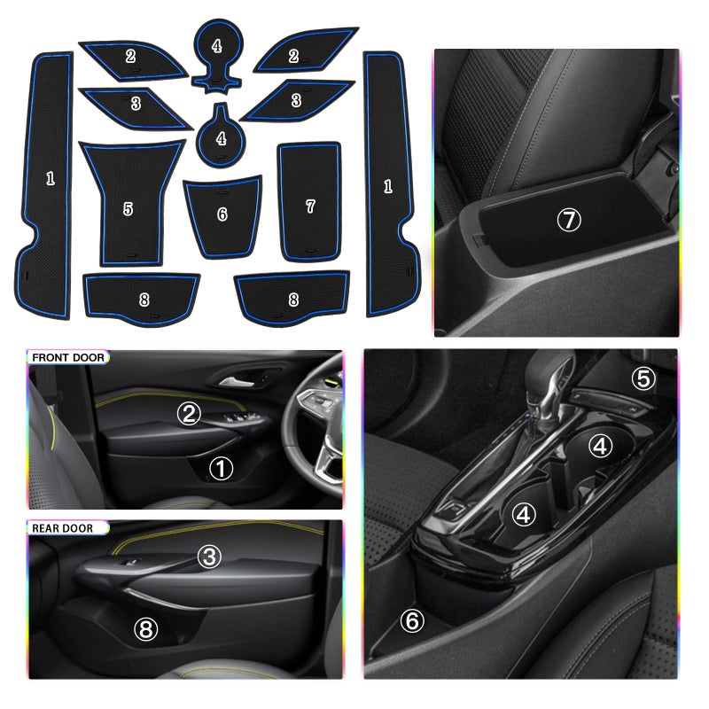 SKTU 2024 2025 2026 Chevy Trax Door Slot Mat for 2024 2025 2026 Chevrolet Trax (LS,1RS,LT,2RS,ACTIV) 2024-2026 Trax Accessories 14PCS Fit 2024+ Trax Door Compartment Cup Center Console Liners (Blue) - Image 2