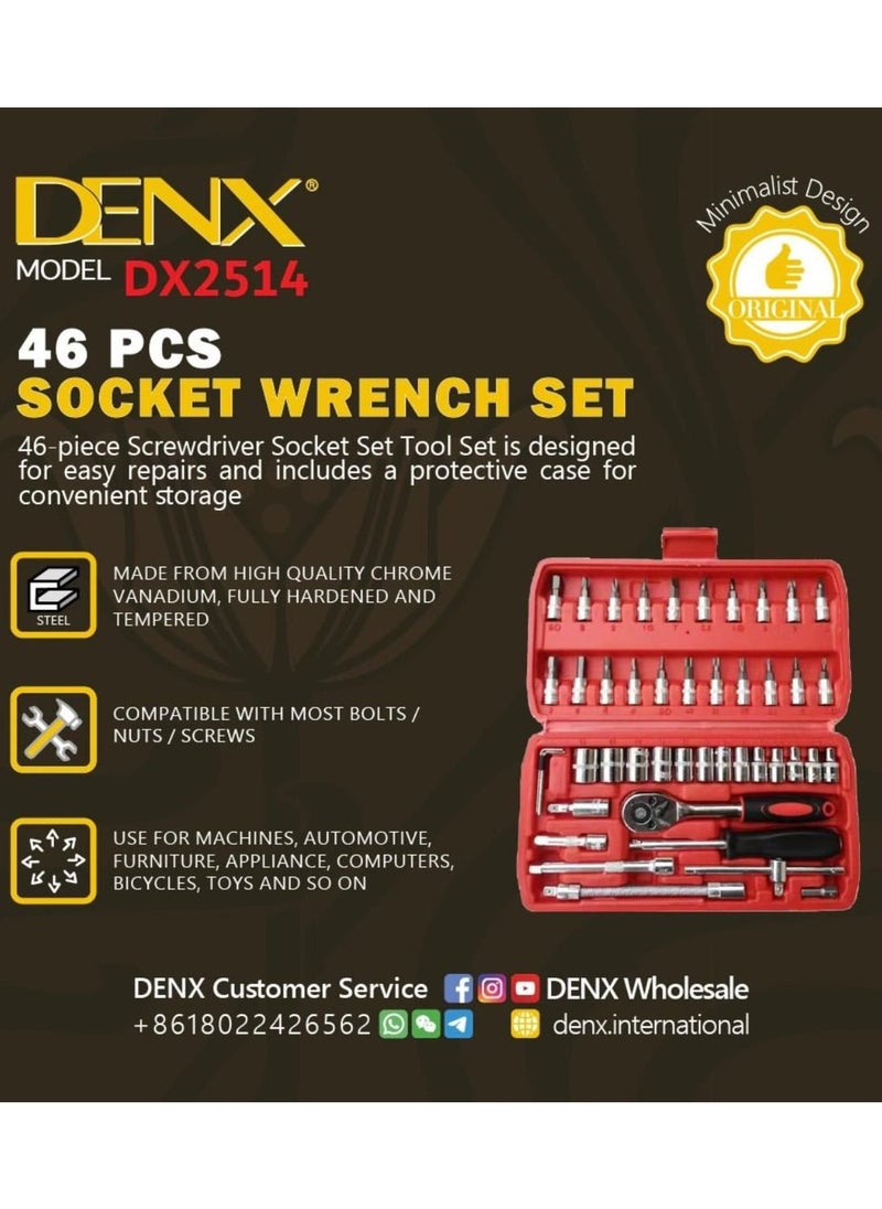 Denx 46-Piece Compact And Convenient Quick Ratchet Sleeve Auto Repair Tool Set - Image 4