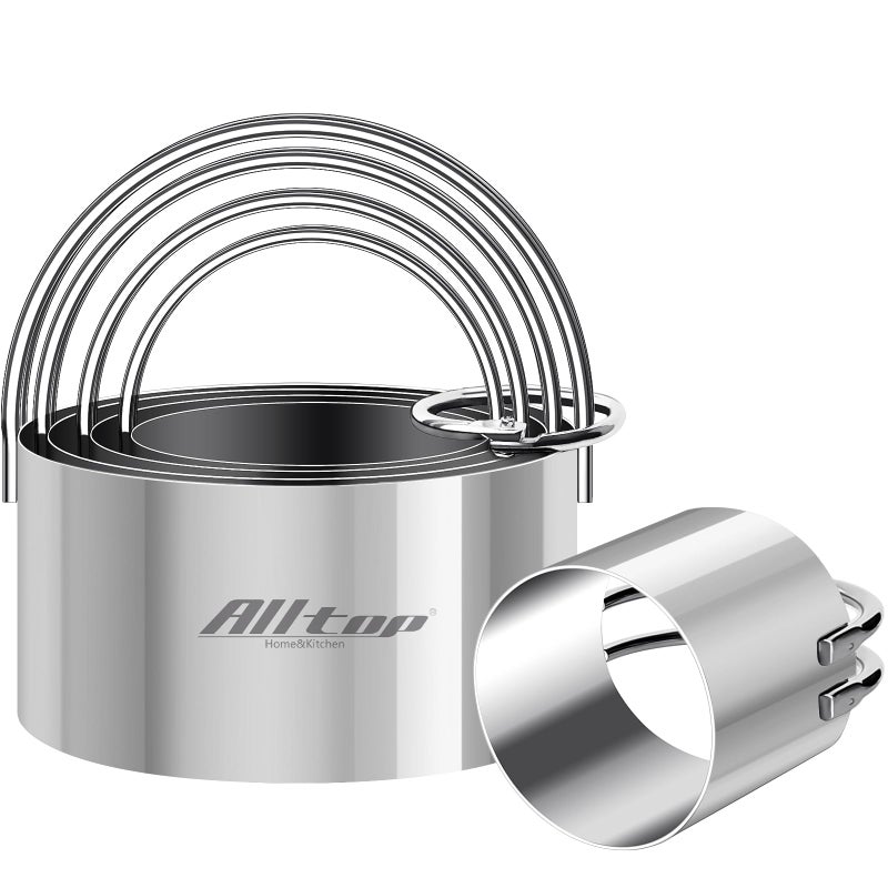 ALL-TOP ALLTOP 5 Pieces Circle Biscuit Cutter Professional Stainless Steel Round Cookie Cutters Tool with Ring Handle for Baking Pastry Doughnut 