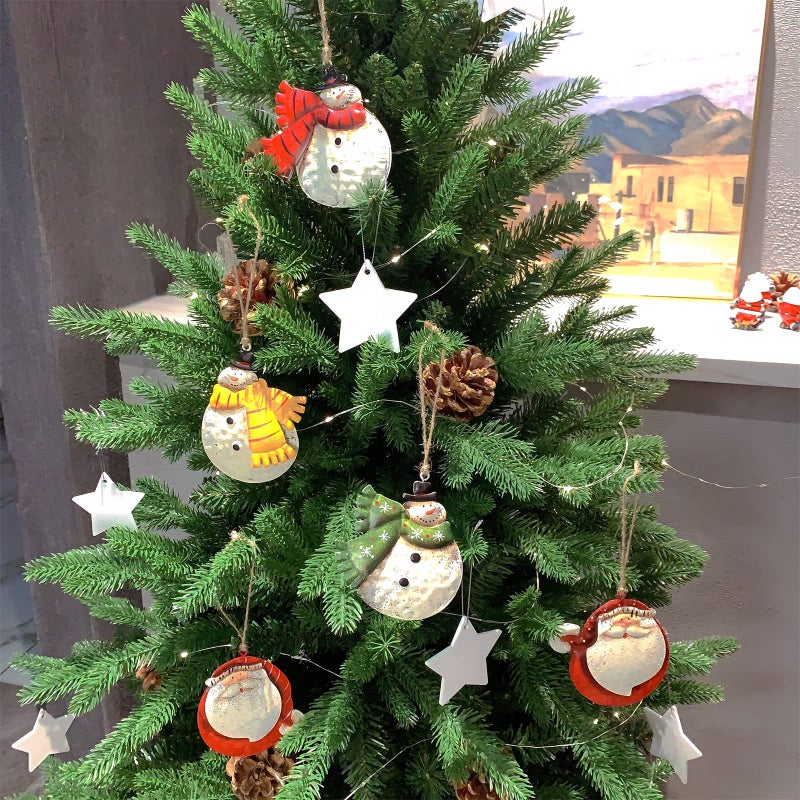Crafjie 5 Pack Rustic Metal Double-Sided Christmas Tree Ornaments Tin Santa Snowman Decorations Hanging Pendants Ornaments Christmas Hanging Ornament Xmas Holiday Decor - Image 4