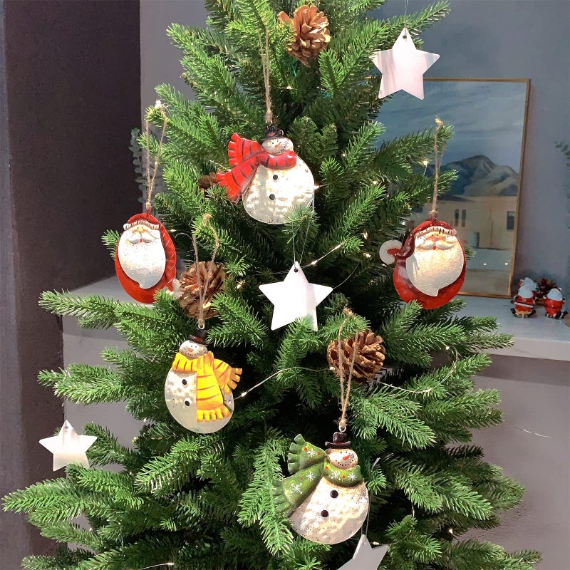 Crafjie 5 Pack Rustic Metal Double-Sided Christmas Tree Ornaments Tin Santa Snowman Decorations Hanging Pendants Ornaments Christmas Hanging Ornament Xmas Holiday Decor - Image 5