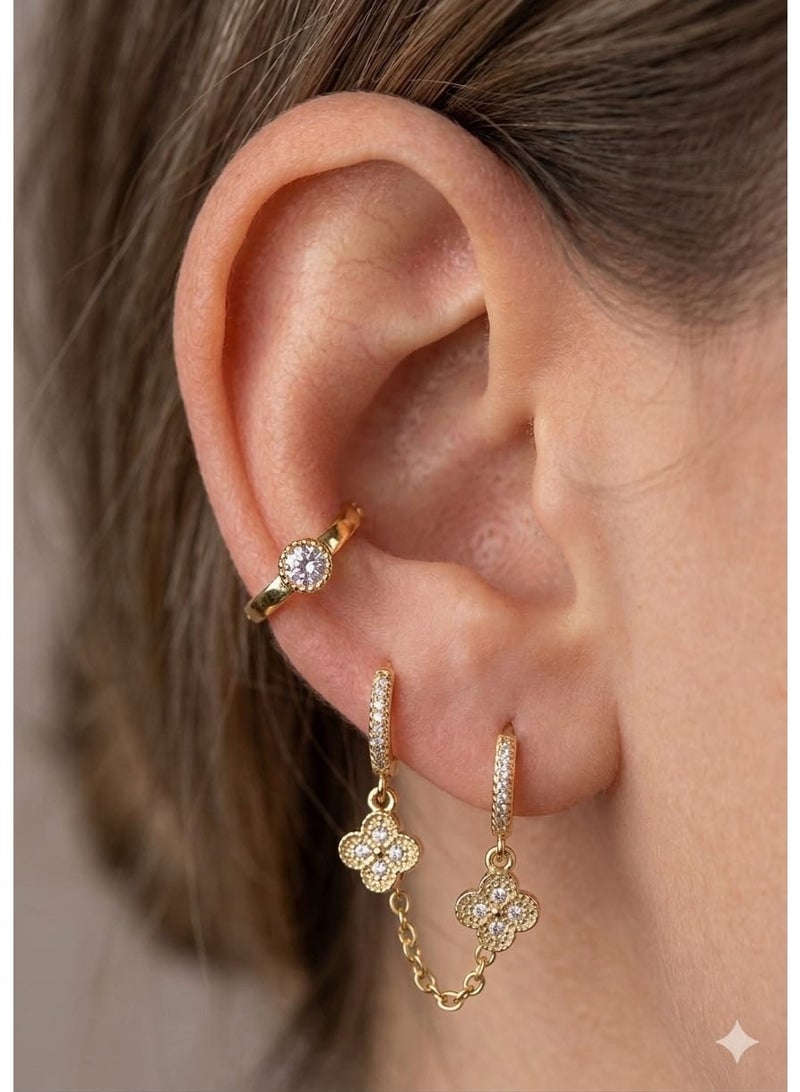 Elegant Pavé Four-Leaf Clover Chain Earring Set