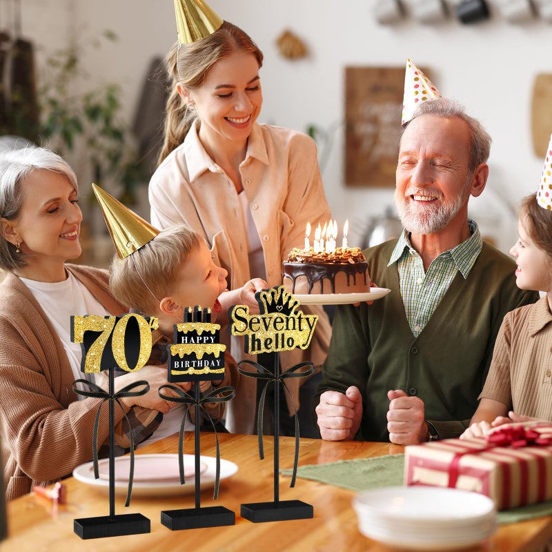 Sereliy 3 Pcs 70th Birthday Table Decorations Wooden Signs,Happy 70th Birthday Tiered Tray Decorations for men women Birthday Party Decor (70) - Image 5