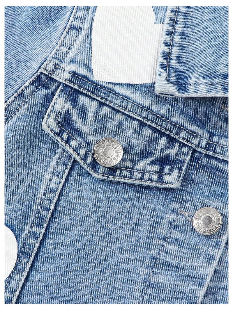WDIRARA Toddler Girl's Cute 2 Piece Outfits Heart Print Button Down Jacket Cargo Denim Skirt Set Light Wash 5Y - Image 5