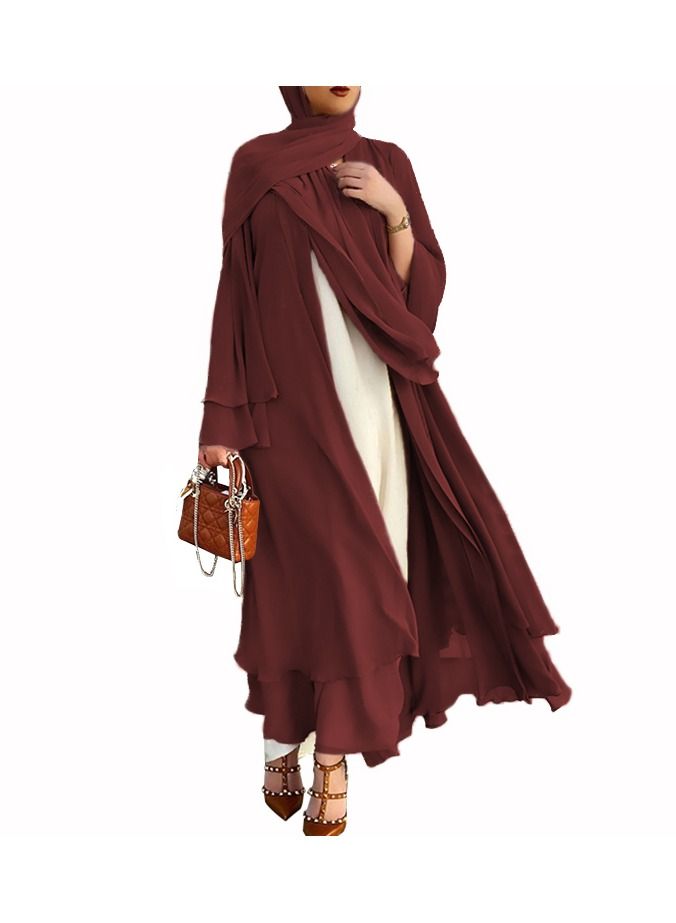 Loquat Traditional Solid Color Cardigan Abaya Burgundy 