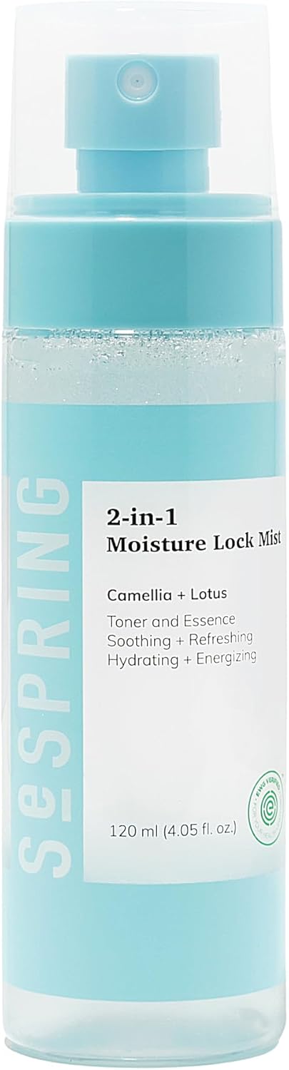 SeSpring 2in1 Moisture Lock Mist Facial Toner  Essence Korean Skin Care Formulated with Camellia and Lotus Korean Toner Clean Beauty Vegan Cruelty Free and Paraben Free 405 Fl Oz 