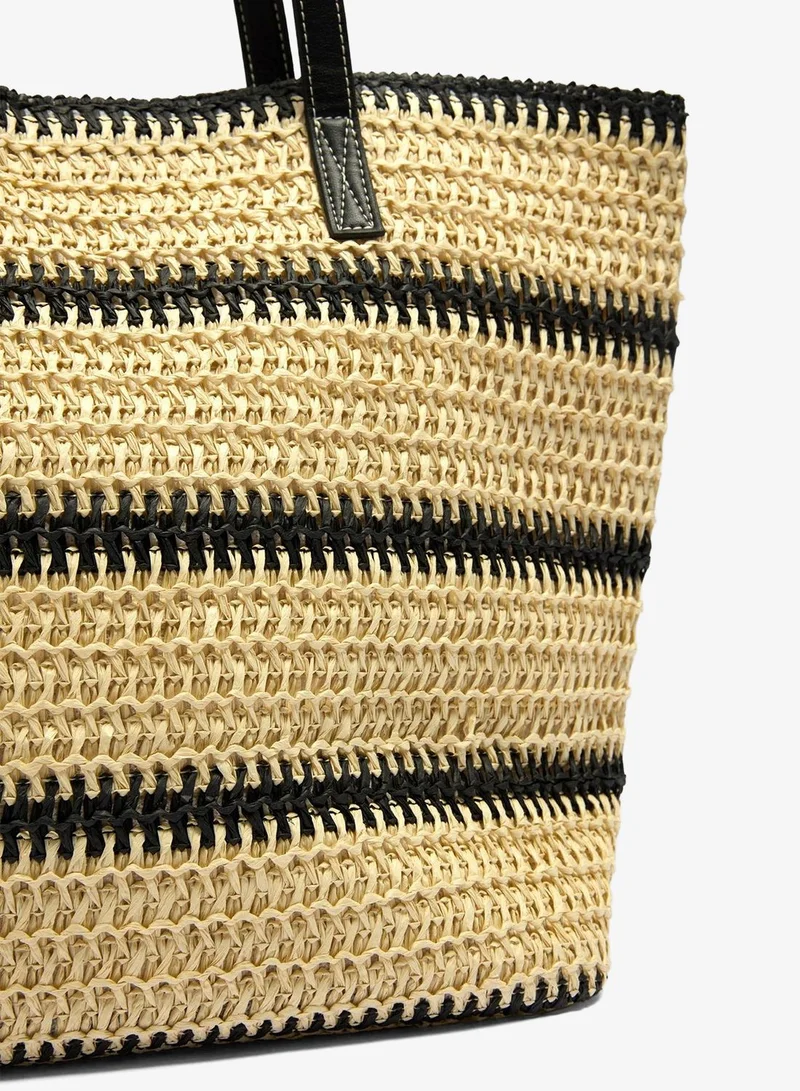 ماتلان Monochrome Stripe Straw Shopper Bag