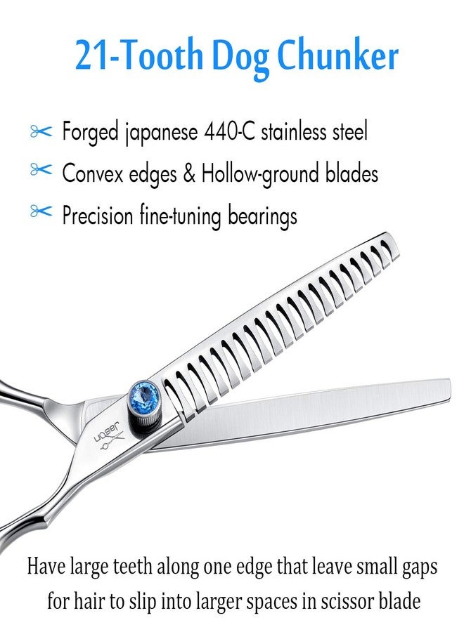 JASON 7 Inch 21-Teeth Chunkers Shears for Dogs, Ergonomic Cats Grooming Texturizing Blending Thinning Shears Pets Trimming Kit with Offset Handle, Sharp, Comfortable Shear Christmas Gift - Image 2