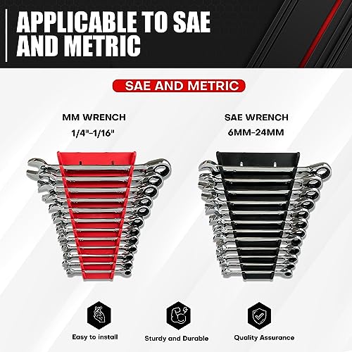 ct C&T 2 Pack Magnetic Wrench Organizer,Magnetic Wrench Holder, SAE and Metric,Premium Quality Wrench rack,1/4" - 1/16", 6mm-24mm - Image 3