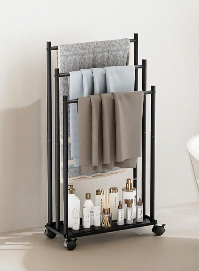 والالا حامل مناشف مع عجلات، رف تجفيف مناشف بثلاث طبقات، حامل مناشف معدني، رف مناشف قائم بذاته للحمام، حمام السباحة الخارجي، غرفة المعيشة - Image 1