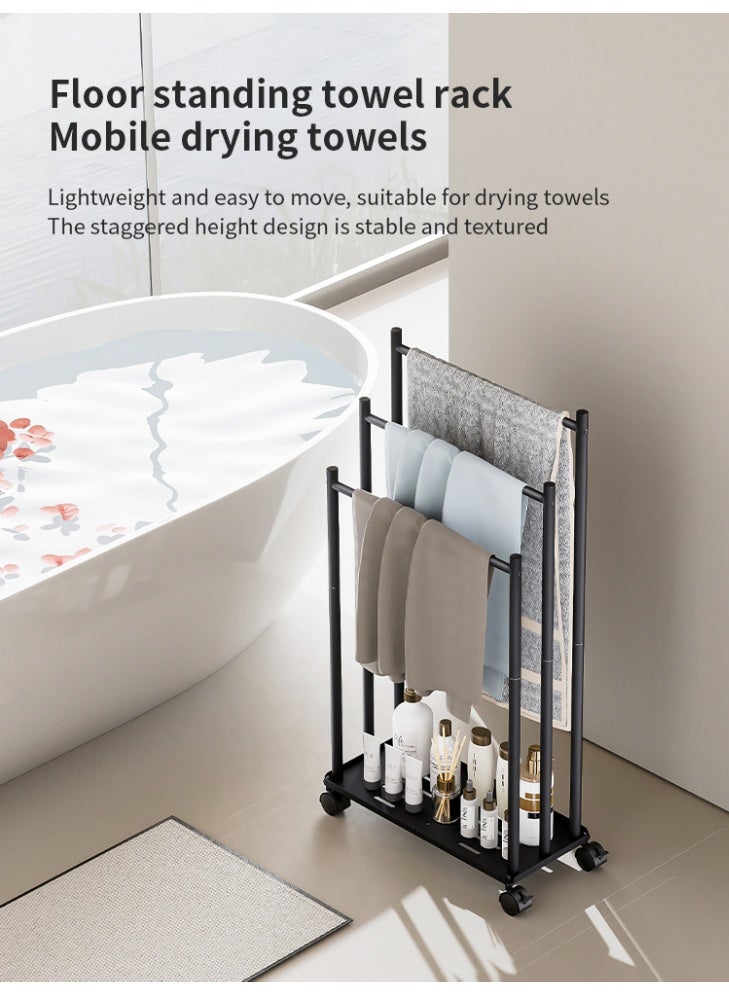 والالا حامل مناشف مع عجلات، رف تجفيف مناشف بثلاث طبقات، حامل مناشف معدني، رف مناشف قائم بذاته للحمام، حمام السباحة الخارجي، غرفة المعيشة - Image 5