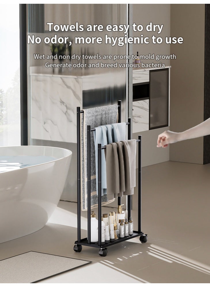 والالا حامل مناشف مع عجلات، رف تجفيف مناشف بثلاث طبقات، حامل مناشف معدني، رف مناشف قائم بذاته للحمام، حمام السباحة الخارجي، غرفة المعيشة - Image 3