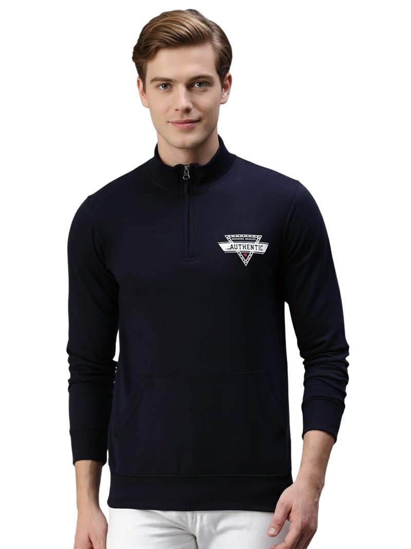 ONN Men's Cotton Solid Regular Fit Full Sleeve Hi-Neck Half Zip Sweatshirt 9004_NB_L_1PC - Image 1