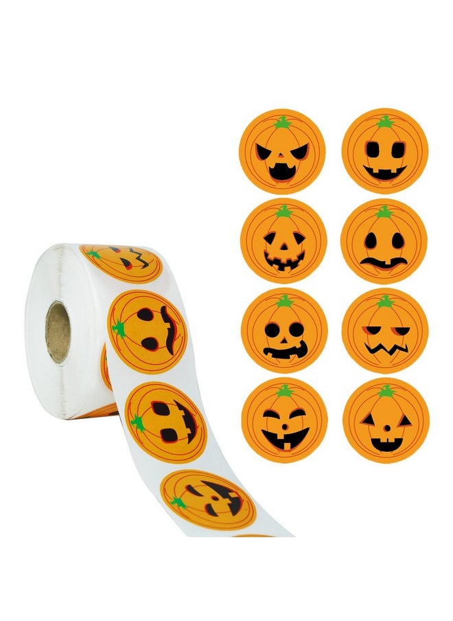HighMount Halloweens Pumpkins Stickers Roll 1000 Pieces 8 Fces Stickers For Jack O Lantern Trick Or Treat Indoor Art Crafts Scrapbooking Thanksgiving Seasonal Decor Party Decorations Decals 1.5X1.5 Inchi  - Image 1