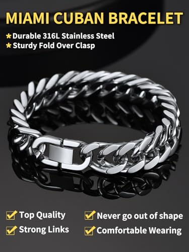 ChainsHouse Stainless Steel Curb Chain Bracelet for Men 12mm 21cm Curb Bracelet Man Bangle Xmas Gift - Image 3