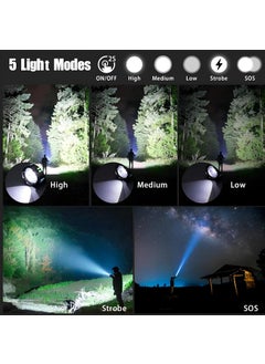 Feelon Feelon Torch Light Rechargeable High Power Long Distance 90000 Lumens with Zoom 5 Modes Waterproof Tactical Long Range Flashlight for Trekking Emergency 90000 Lumens  - Image 3