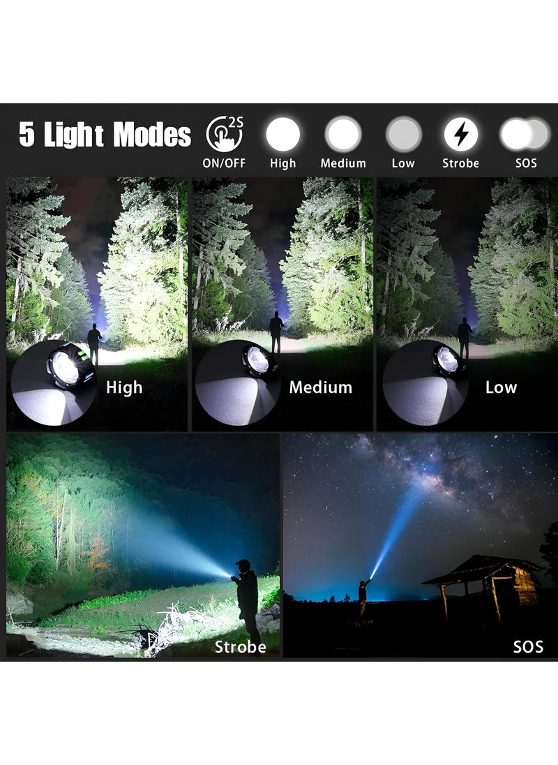 Feelon Feelon Torch Light Rechargeable High Power Long Distance 90000 Lumens with Zoom 5 Modes Waterproof Tactical Long Range Flashlight for Trekking Emergency 90000 Lumens  - Image 3