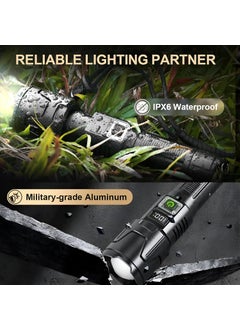Feelon Feelon Torch Light Rechargeable High Power Long Distance 90000 Lumens with Zoom 5 Modes Waterproof Tactical Long Range Flashlight for Trekking Emergency 90000 Lumens  - Image 5