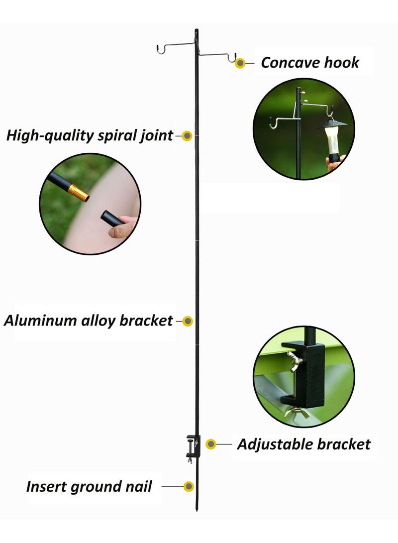YY-ريشير حامل مصباح تخييم، حامل إضاءة خارجي قابل للفصل، عمود مصباح قابل للطي مع خطاف للتخييم والنزهات وصيد الأسماك وحمل الحقائب - Image 3