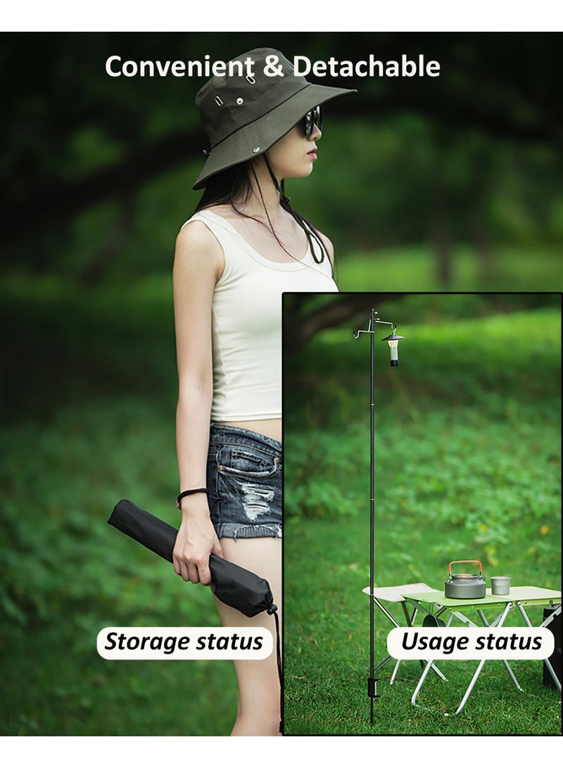 YY-ريشير حامل مصباح تخييم، حامل إضاءة خارجي قابل للفصل، عمود مصباح قابل للطي مع خطاف للتخييم والنزهات وصيد الأسماك وحمل الحقائب - Image 2