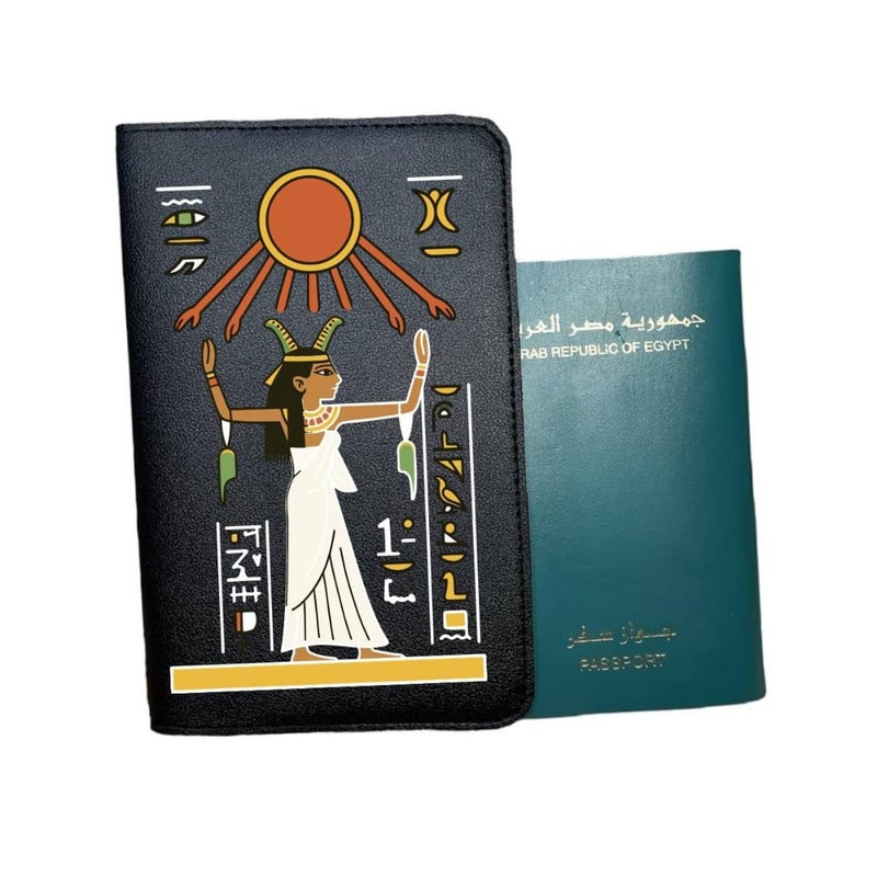 Pharaonic Egypt Travel Passport Case – Premium Black PU Leather Cover with Card Slots – DTF Printed Ancient Egyptian Art – Unisex Passport Holder Gift (Design Number 2) - Image 1