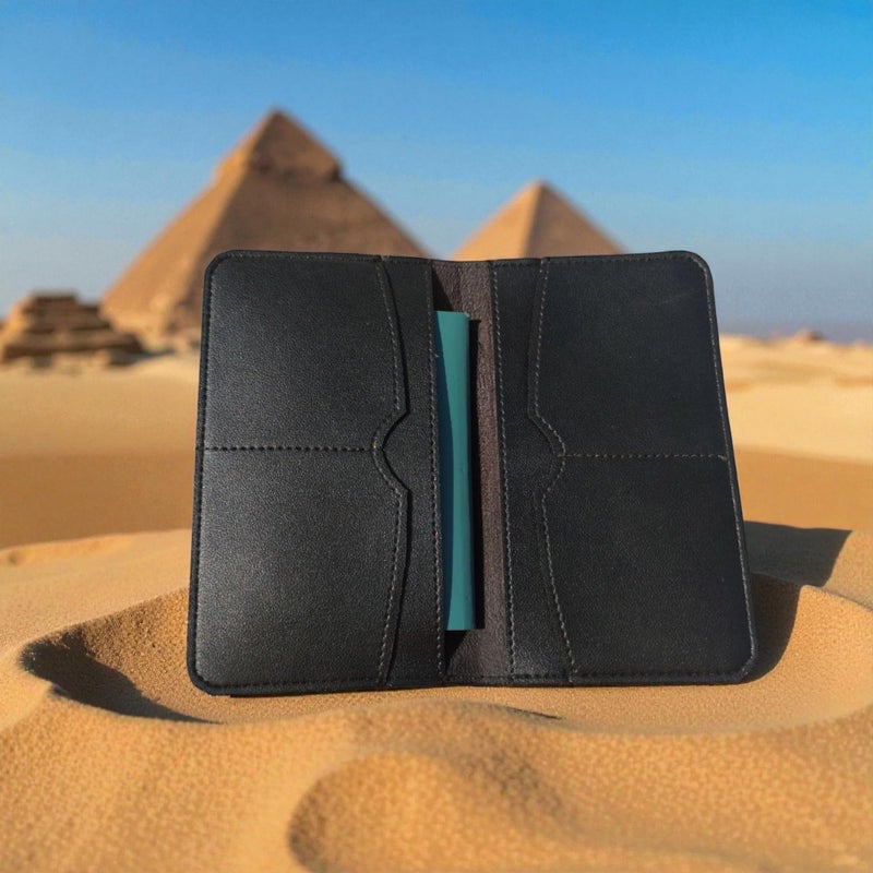 Pharaonic Egypt Travel Passport Case – Premium Black PU Leather Cover with Card Slots – DTF Printed Ancient Egyptian Art – Unisex Passport Holder Gift (Design Number 2) - Image 4